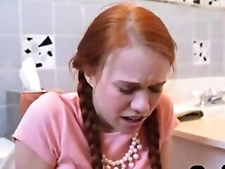 Tiny Redhead Stuck On The Toilet Then Gets Fucked Hard